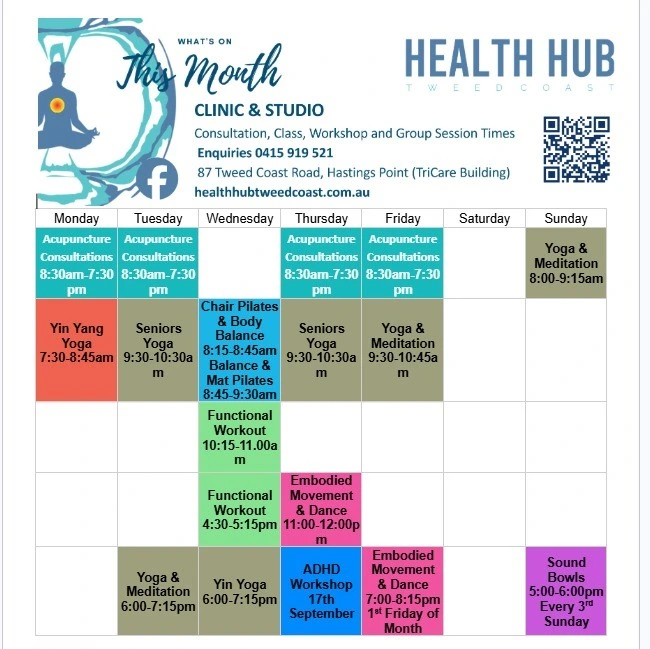 Health Hub Studio Time Table